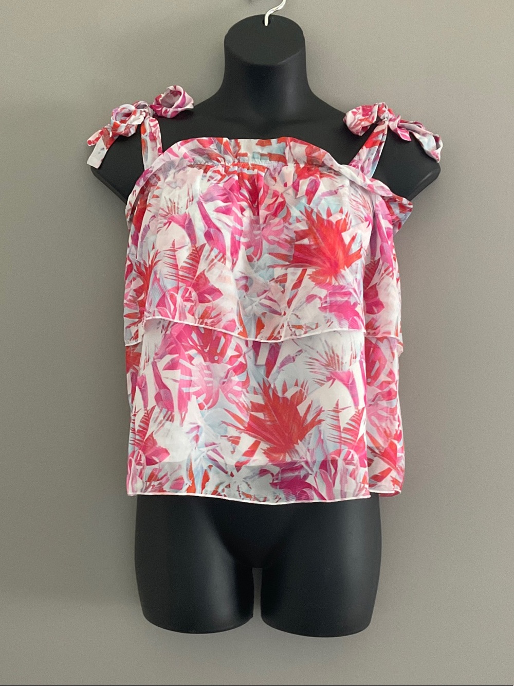 Pink Lily Tropical Pink Tie-Sleeve Top